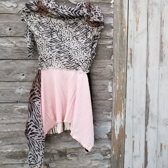 Animal Print Vneck Tunic Dress Upcycled - Picture 3 of 6
